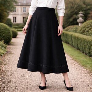 Susan Bristol Vintage 100% Worsted Wool Cottagecore Full Skirt Braided Trim NEW